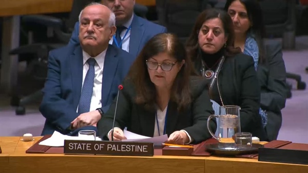 الوزيرة شاهين تلقي كلمة دولة فلسطين في جلسة مجلس الأمن حول الشرق الأوسط