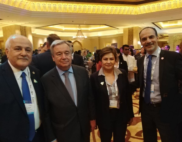 وفد دولة فلسطين يلتقي الامين العام للامم المتحدة  في المؤتمر التحضيري للمناخ في ابو ظبي