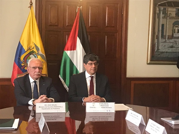 Foreign Minister Dr. Riad Malki Meets with His Ecuadorian Counterpart