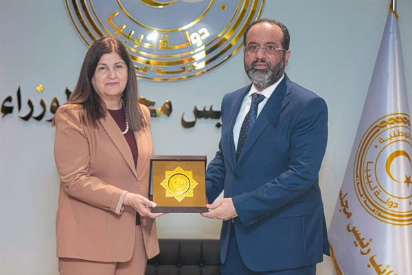 الوزيرة شاهين تطلع نائب رئيس مجلس الوزراء بحكومة الوحدة الوطنية الليبية على تطورات القضية الفلسطينية