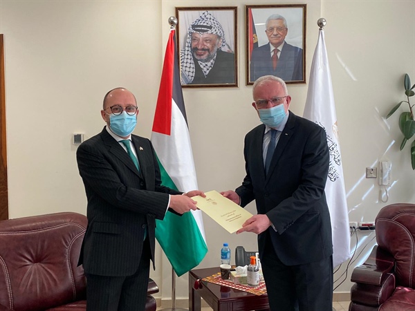 ‎الوزير د. المالكي يتسلم نسخة من أوراق اعتماد رئيس مكتب تمثيل المكسيك المعتمد لدى دولة فلسطين